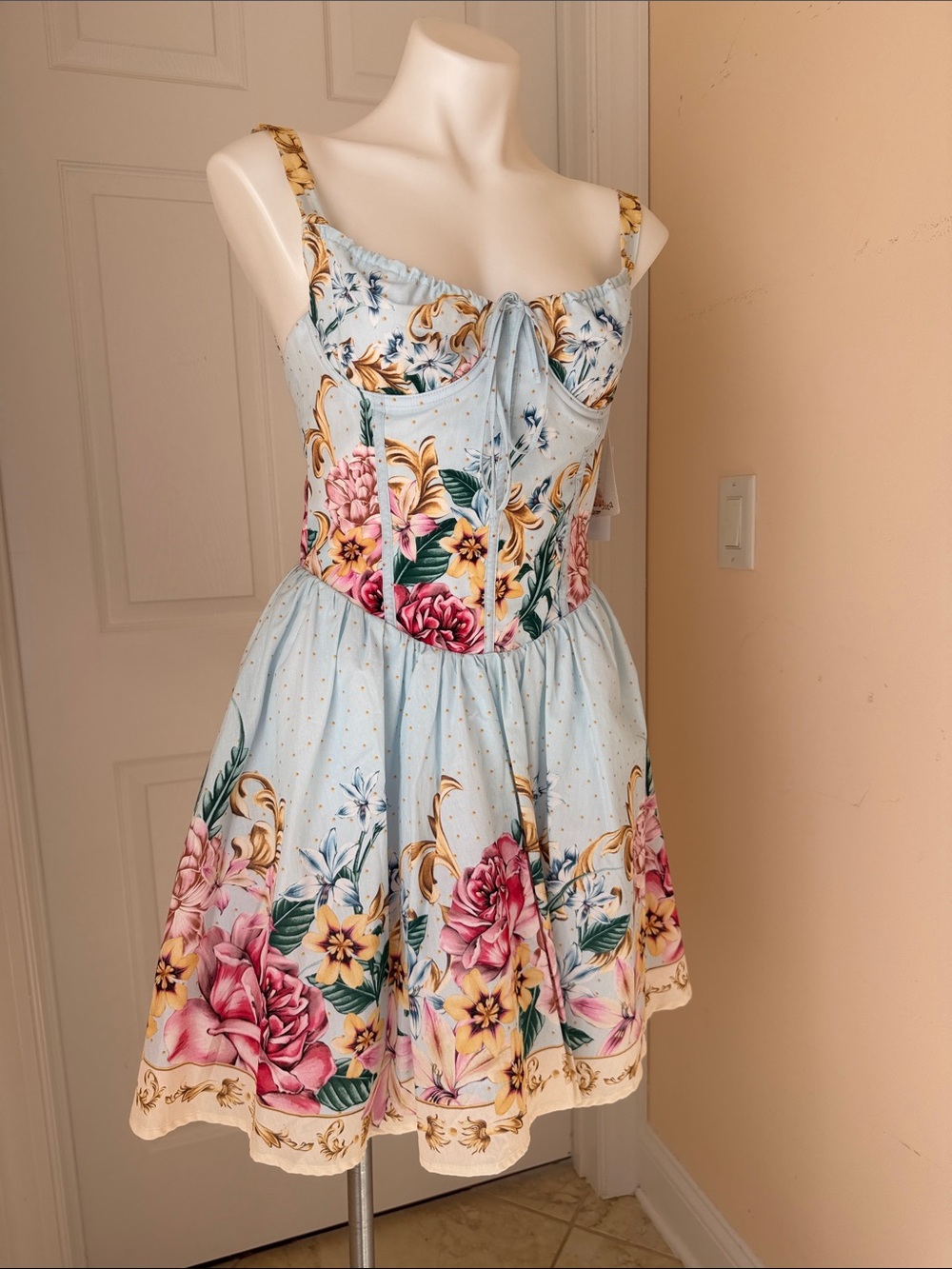 Agua Bendita Spring Blush Floral Corset Mini Dress